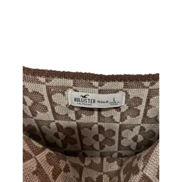 Hollister Brown Cream Floral Knit Dress Y2K Cottagecore Tank Midi L Retro - Picture 7 of 10